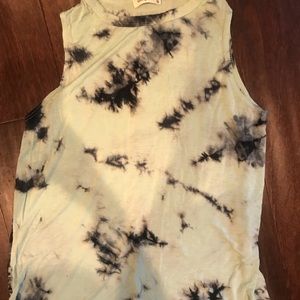 Teal and navy blue tie die “jegging” tank top
